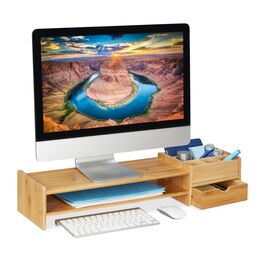 Relaxdays Bambus Monitorständer mit Stauraum