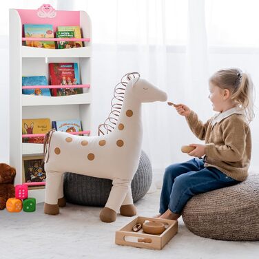 Relaxdays Bücherregal Kinder, HxBxT: 124 x 50,5 x 15 cm, 4 Fächer, MDF, Kinderbücherregal mit Schwan-Motiv, weiß/rosa