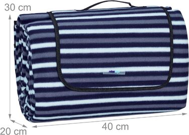 Relaxdays XXL Picknickdecke, 200x300 cm, isoliert, wasserdicht, gestreifte Fleece Stranddecke, weich, Tragegriff, bunt
