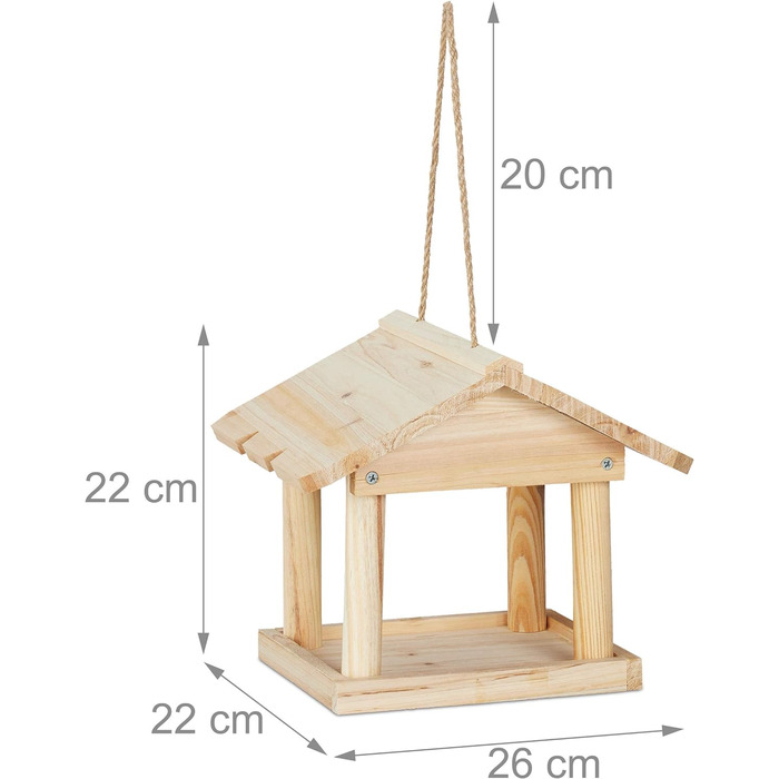 Relaxdays Vogelhaus, unbehandeltes Holz, kleines Vogelfutterhaus (60 Zeichen)
