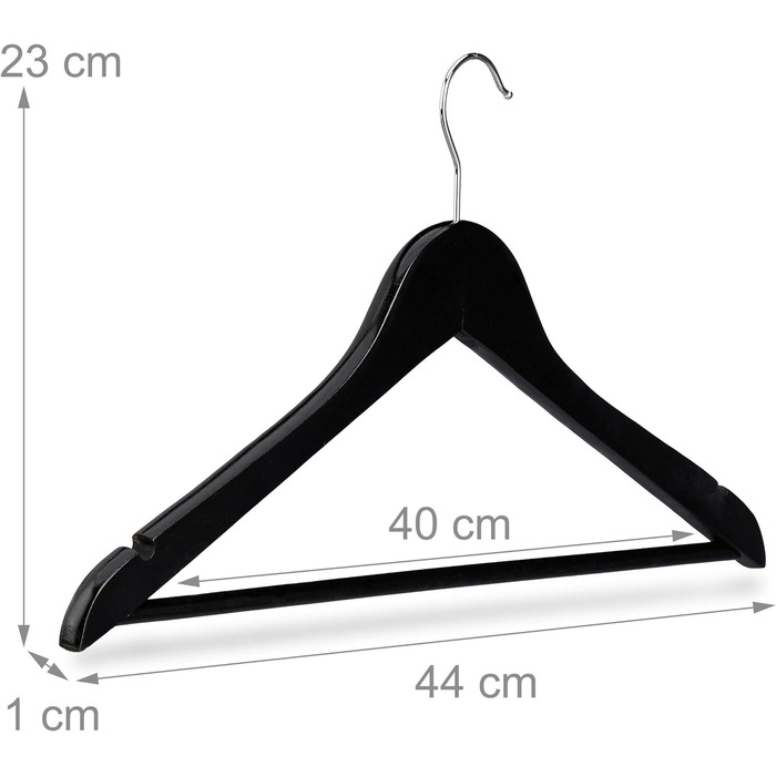 40 x Holz Kleiderbügel, klassisch, 360° drehbar, HxB 23x44 cm, schwarz, Silber, 40er Pack