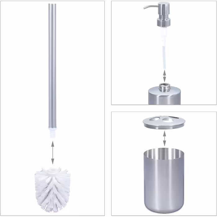 Relaxdays 5-tlg. Badezimmer Set, Edelstahl poliert, moderne Badaccessoires, Silber