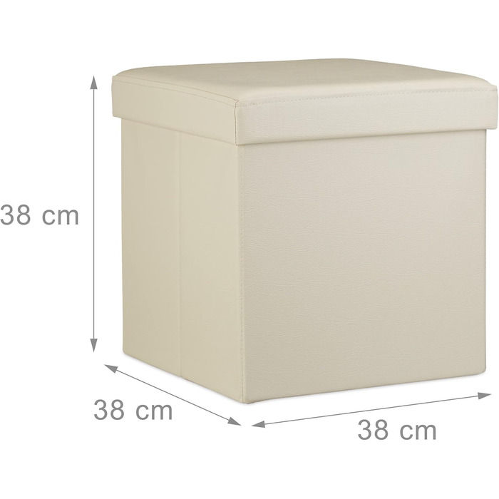 Relaxdays Sitzhocker, Leder, 38x38x38 cm, Creme
