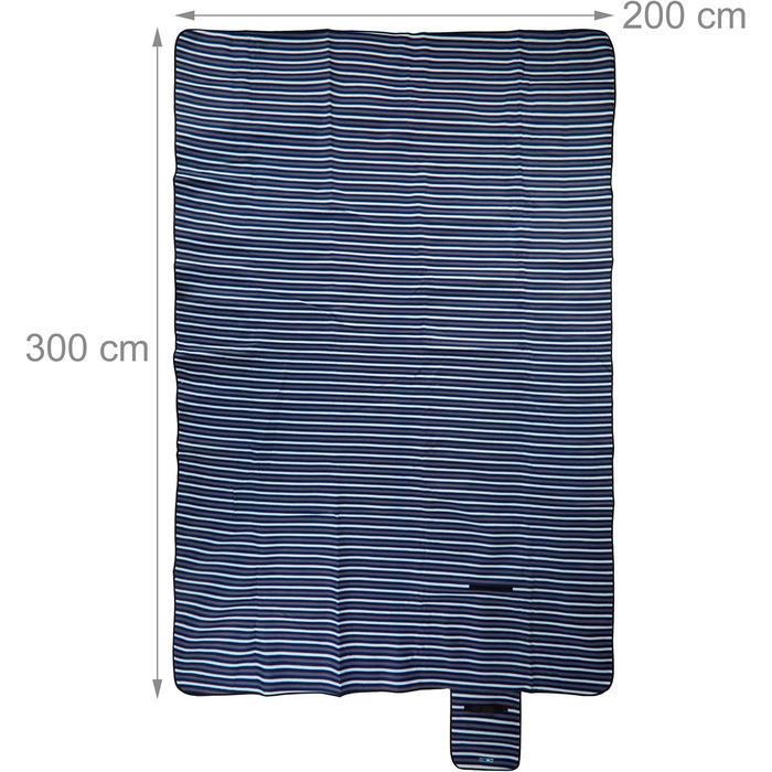Relaxdays XXL Picknickdecke, 200x300 cm, isoliert, wasserdicht, gestreifte Fleece Stranddecke, weich, Tragegriff, bunt