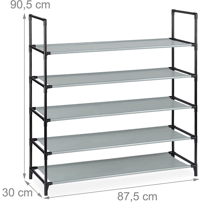 Relaxdays XL Schuhregal Stecksystem, 5 Ebenen, für 20 Paar Schuhe, Stoff Schuhständer, HxBxT: 90,5 x 87,5 x 30 cm, grau