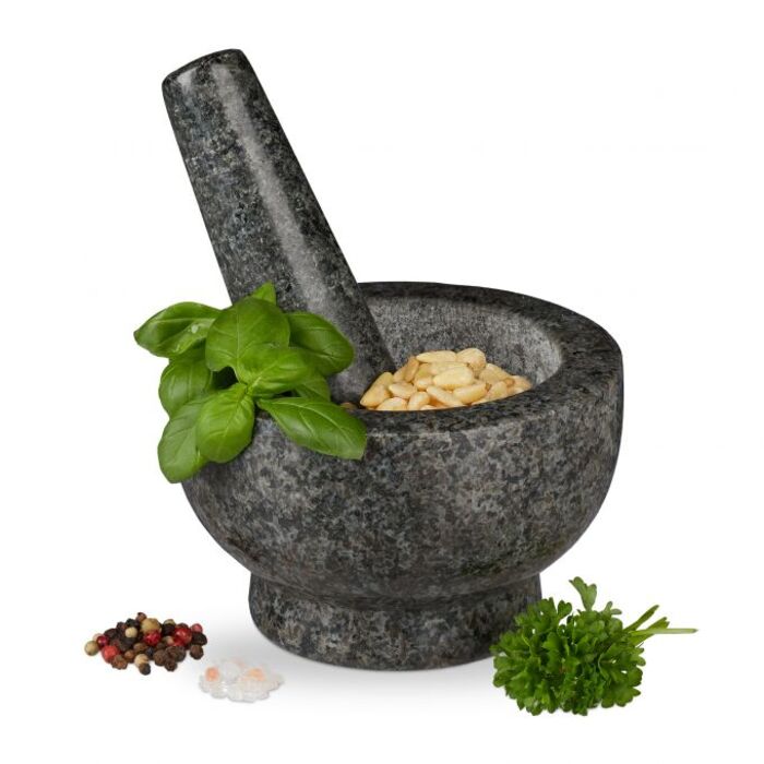 Relaxdays Granit Mörser mit Stößel groß