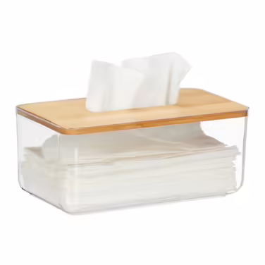 Relaxdays Transparente Tücherbox mit Bambus-Deckel
