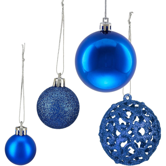 Relaxdays Weihnachtskugeln 150er Set, glitzernd, matt & glänzend, Kunststoff, ∅ 3, 4 & 6 cm, blau