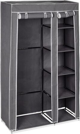 Relaxdays 1 x Stoffschrank, mit Kleiderstange & 5 Fächern, HBT: 174 x 107 x 42,5 cm, Stabiler Faltschrank mit Bezug, grau