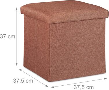 Relaxdays Sitzhocker, faltbar, gepolstert, eckig, Stoff, 37x37,5x37,5 cm, 1 Stk (Braun)