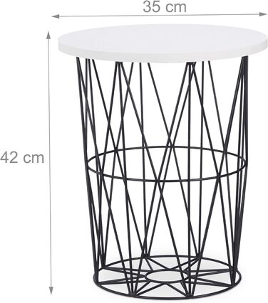 Relaxdays, weiß-schwarz runder Beistelltisch mit Metallkorb, dekorativer Couchtisch, Wohnzimmertisch modern, 45cm hoch,  (Design A)