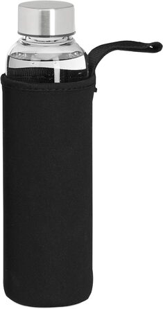 Relaxdays 6er Set Trinkflasche Glas, Wasserflasche mit Hülle, 500ml, spülmaschinenfest, wasserdicht, transparent/schwarz