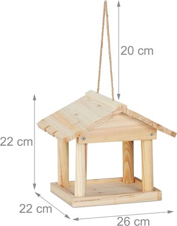 Relaxdays Vogelhaus, unbehandeltes Holz, kleines Vogelfutterhaus (60 Zeichen)