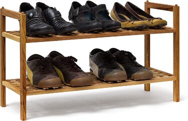 Relaxdays Schuhregal Walnuss stapelbar H x B x T: 40,5 x 69 x 26 cm Schuhablage mit 2 Ablagen für ca. 6 Paar Schuhe Holz Schu