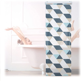 Relaxdays Duschrollo,  Dreieck Muster, Seilzug, Flexible Montage, Duschvorhang für Badewanne & Fenster, bunt (60x240 cm)