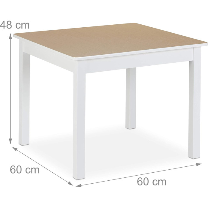 Relaxdays Kindertisch mit 2 Stühlen, 3-teiliges Set, robuste Kindermöbel, MDF, weiß/Natur, 48x60x60 cm