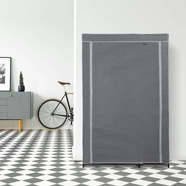Relaxdays Stoffschrank mit Kleiderstange & 5 Ablagen, Faltschrank mit Reißverschluss, HBT: 161x105,5x45cm, anthrazit