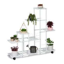 Relaxdays Weißer Blumenständer mit Rollen