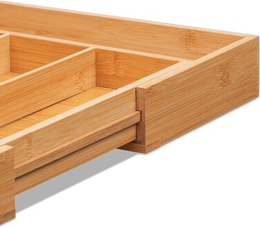 Relaxdays Besteckkasten, Bambus, HBT: 5 x 29-47,5 x 35,5 cm, 4-6 Fächer, Schubladeneinsatz, natur