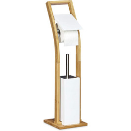 Relaxdays Stand WC Garnitur Holz HBT 75 x 19 x 19 cm Toilettenbürstenhalter aus Bambus mit Toilettenpapierhalter und Klobürst