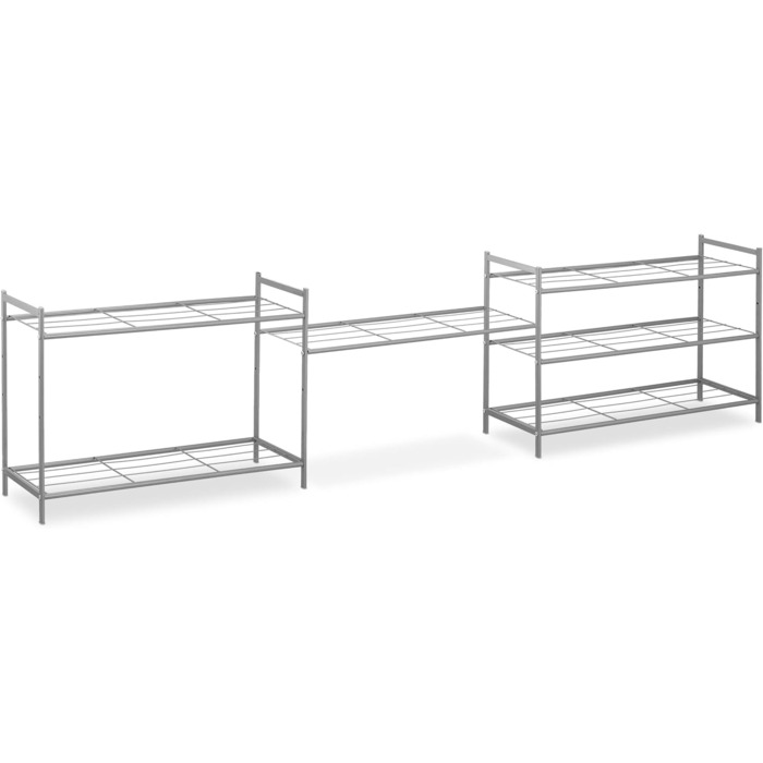 Relaxdays Metall Schuhregal, 3 Ebenen, erweiterbar, Flur Schuhgestell HBT 50 x 70 x 26 cm, 9 Paar Schuhe, offen, (Silber)