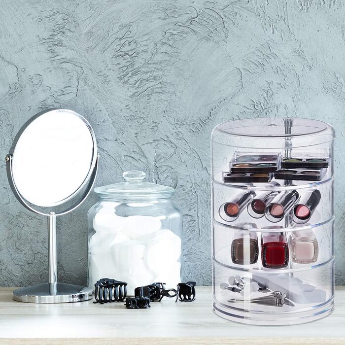 Relaxdays Kosmetik-Organizer, 4 drehbare Fächer, Make Up Kit, Acryl, transparent