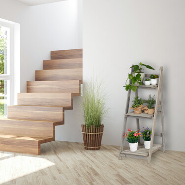 Relaxdays Blumentreppe Holz grau