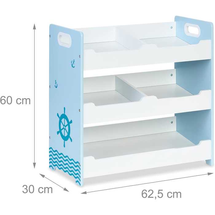 Relaxdays Kinderregal, HBT: 60 x 62,5 x 30 cm, 5 Fächer, MDF, Aufbewahrungsregal Kinderzimmer, Spielzeugregal, weiß/blau, L, Large