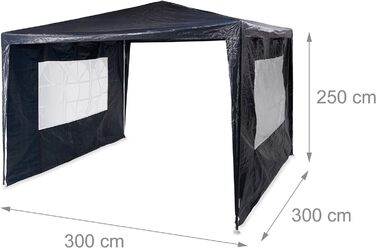 Relaxdays Pavillon 3x3 m, 2 Seitenteile, Metall Gestell, PE Plane, Fenster, Festival Partyzelt, Geschlossen, (Blau)