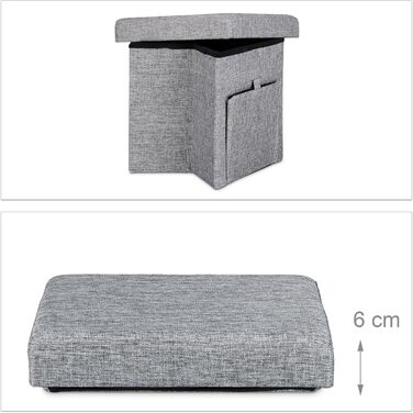 Relaxdays Faltbarer Sitzhocker, Leinen, Aufbewahrungsbox, abnehmbarer Deckel, 38x38x38 cm, grau