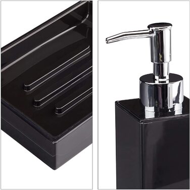 Relaxdays Badaccessoires Set 4-teilig, modern, Zahnputzbecher, Zahnbürstenhalter, Seifenspender, Seifenschale, schwarz, 9 x 12 x 19.5 cm