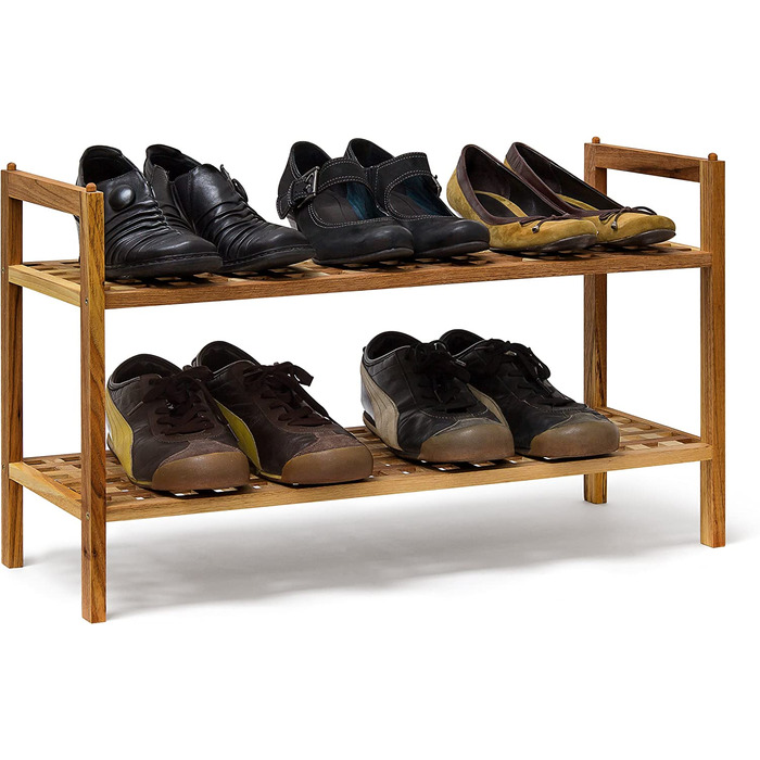 Relaxdays Schuhregal Walnuss stapelbar H x B x T: 40,5 x 69 x 26 cm Schuhablage mit 2 Ablagen für ca. 6 Paar Schuhe Holz Schu