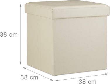 Relaxdays Sitzhocker, Leder, 38x38x38 cm, Creme