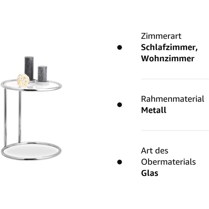 Relaxdays, Silber runder Beistelltisch, Metallgestell, Glasplatte, Wohnzimmertisch, Deko, Designer Tisch, HxD 53 x 45 cm, Standard