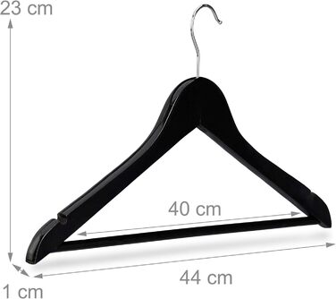 40 x Holz Kleiderbügel, klassisch, 360° drehbar, HxB 23x44 cm, schwarz, Silber, 40er Pack