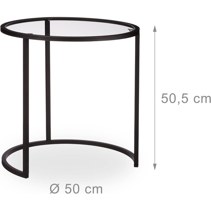 Relaxdays, schwarz Beistelltische 2er Set, Satztisch, Sofatisch, mit Glasplatte, untereinander passend, HBT 50,5x50x50cm, Hartglas, Standard