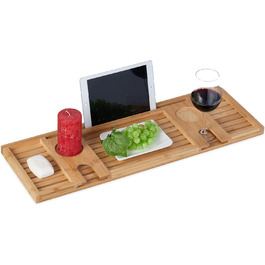 Relaxdays Badewannenablage Bambus, 73,5 cm breit, Badewannenbrett mit Glas- & Tablethalter, Badewannentablett, Natur