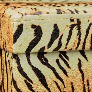 Relaxdays Faltbarer Sitzhocker 38 cm, stabil, trendige Motive, Kunstleder, Stauraum, Deckel, Tiger gelb