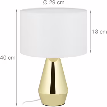 Relaxdays Tischlampe Touch dimmbar, moderne Nachttischlampe, HxD: 40 x 29 cm, E27, Tischleuchte mit Schirm, gold/weiß