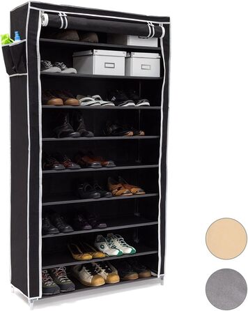Relaxdays Schuhschrank VALENTIN - 161x88x30cm, 10 Ablagen, Stoffbezug, 45 Paar Schuhe, Anthrazit