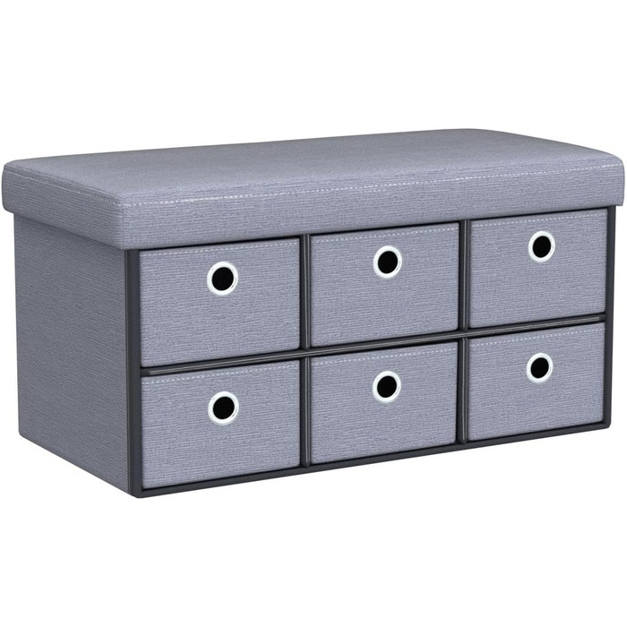 Relaxdays Sitzbank mit Stauraum, 6 Schubladen, Sitzpolster, faltbar, 39x76x38 cm, grau