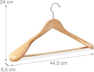 Relaxdays, natur Anzug Kleiderbügel, 5er Set, breite Schulter, 360° drehbarer Haken, mit Hosenstange, Holzkleiderbügel, Holz,