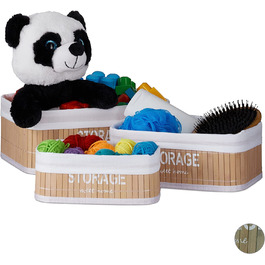 Relaxdays Aufbewahrungskorb 3er Set, Stoffbezug, Bambus, rechteckig, Bad, Accessoires, Spielzeug, Allzweckkorb, (Natur Print)