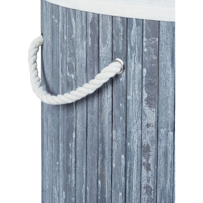 3x faltbare Wäschetonne Bambus, 70L, Baumwoll-Wäschesack, rund Ø 41 cm, grau/weiß, mit Deckel