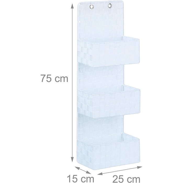 Relaxdays Hängeorganizer Stoff, Türorganizer mit 3 Aufbewahrungskörben, Wandorganizer Bad, PP, HBT: 75x25x15cm, weiß