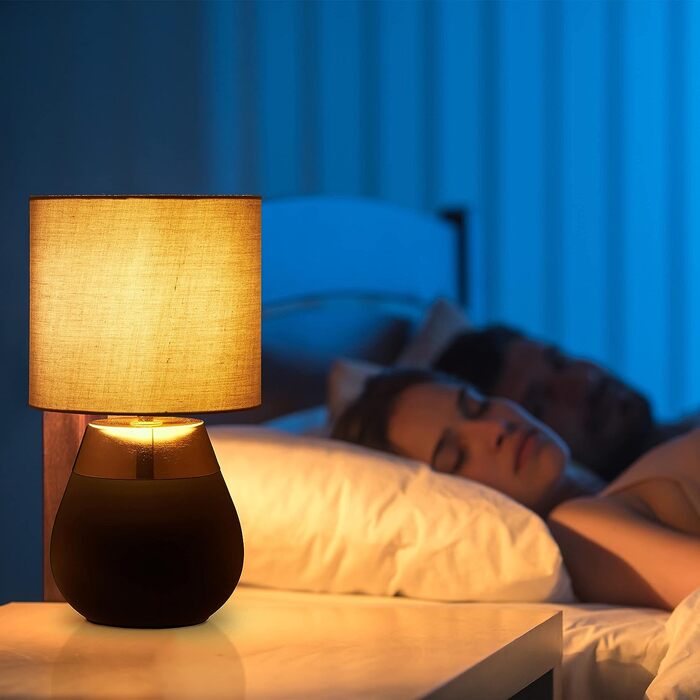 Relaxdays Nachttischlampe Touch dimmbar, moderne Touch Lampe, 3 Stufen, E14, Tischlampe, HxD: 32,5 x 18 cm, grau- (Gold)