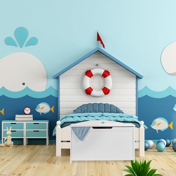 Relaxdays Aufbewahrungstruhe mit Deckel, große Spielzeugtruhe, Kinderzimmer, Spielsachen, HBT 45 x 80 x 40 cm, MDF, weiß