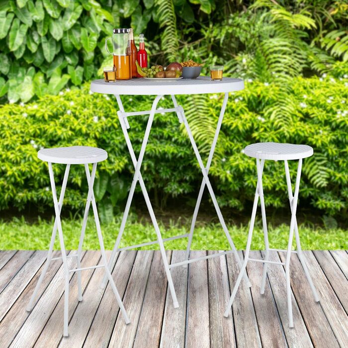 Relaxdays klappbarer Barhocker BASTIAN 2er Set, wetterfest, 80 cm, Kunststoff, Weiß