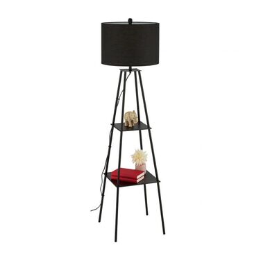Relaxdays Stehlampe mit Regal in Schwarz