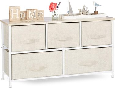 Relaxdays Regalsystem, 5 Stoff-Schubladen, Metall & Holz, 77,5x83x29 cm, beige, Design E